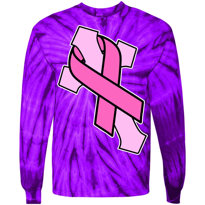 Breast Cancer Awareness Christian Pink Cross Ribbon Tie-Dye Long Sleeve Shirt