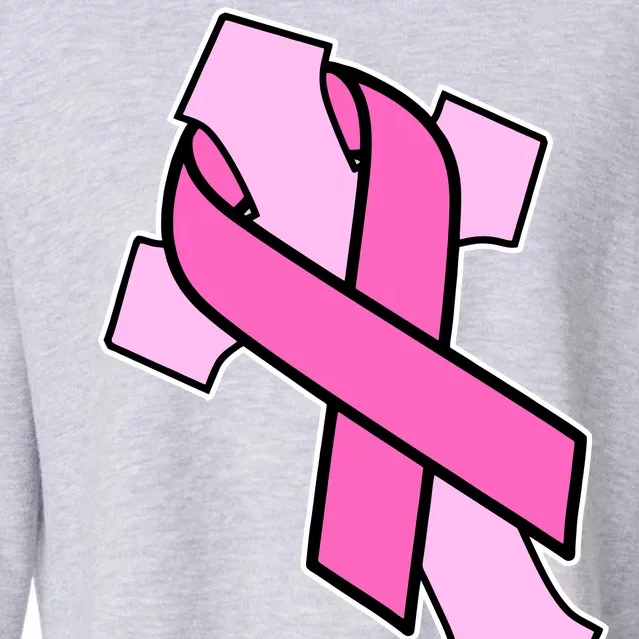 Breast Cancer Awareness Christian Pink Cross Ribbon Cropped Pullover Crew