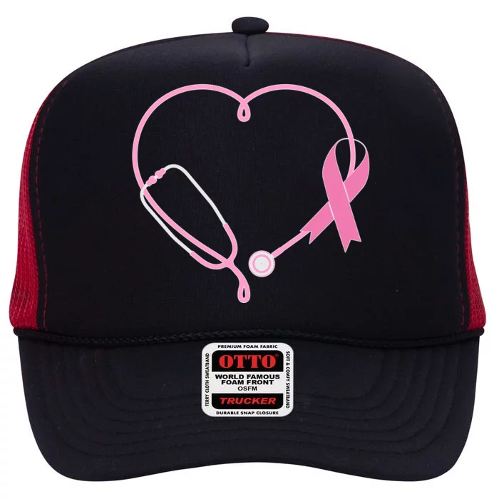 Breast Cancer Awareness Doctor Nurse Stethoscope High Crown Mesh Trucker Hat