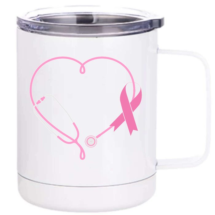 Breast Cancer Awareness Doctor Nurse Stethoscope Front & Back 12oz Stainless Steel Tumbler Cup