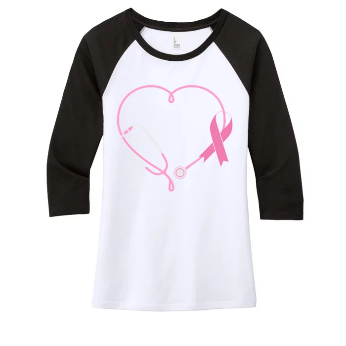 Breast Cancer Awareness Doctor Nurse Stethoscope Women's Tri-Blend 3/4-Sleeve Raglan Shirt