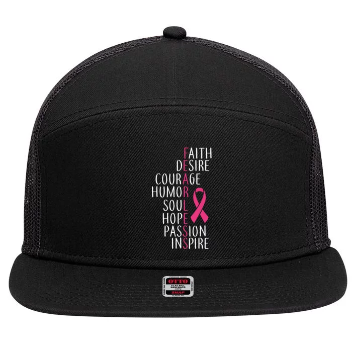 Breast Cancer Awareness Fearless Faith 7 Panel Mesh Trucker Snapback Hat