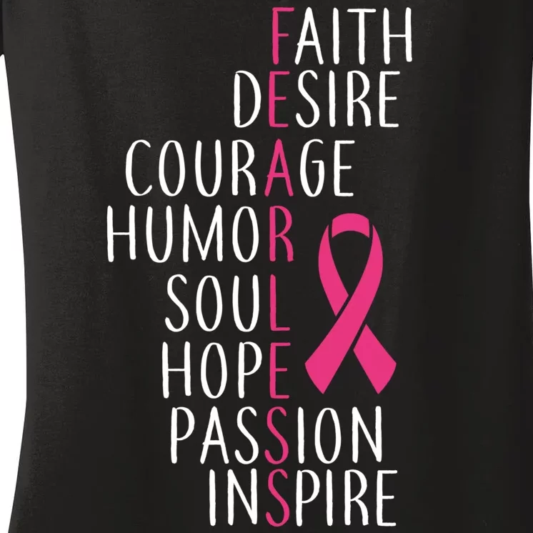 Breast Cancer Awareness Fearless Faith Women's V-Neck T-Shirt