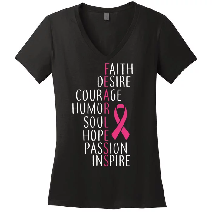 Breast Cancer Awareness Fearless Faith Women's V-Neck T-Shirt