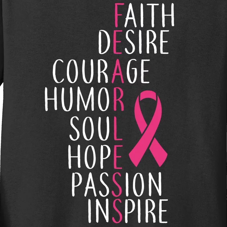 Breast Cancer Awareness Fearless Faith Kids Long Sleeve Shirt