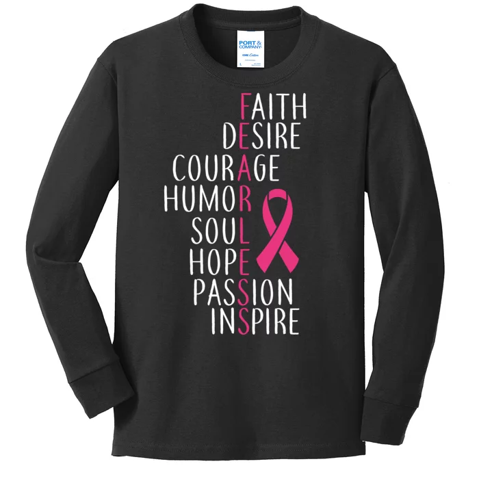 Breast Cancer Awareness Fearless Faith Kids Long Sleeve Shirt