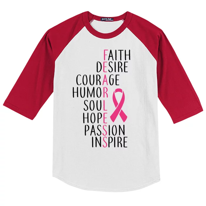 Breast Cancer Awareness Fearless Faith Kids Colorblock Raglan Jersey