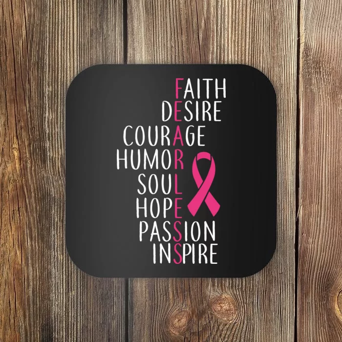 Breast Cancer Awareness Fearless Quote Coaster