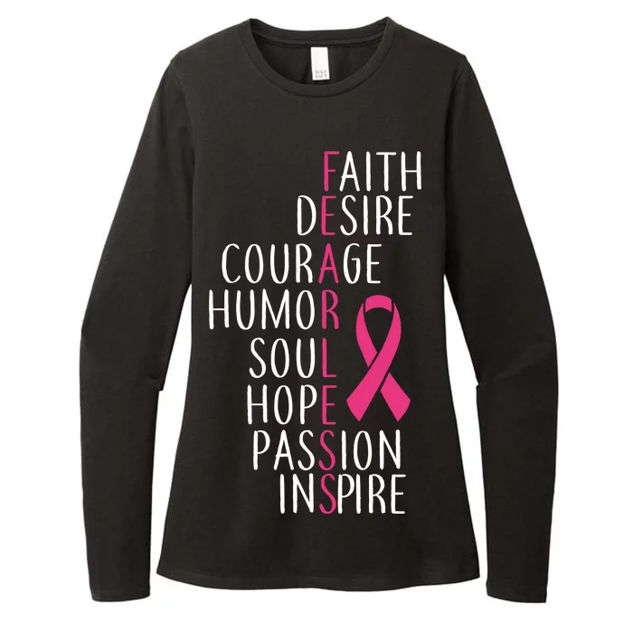 Breast Cancer Awareness Fearless Quote Womens CVC Long Sleeve Shirt