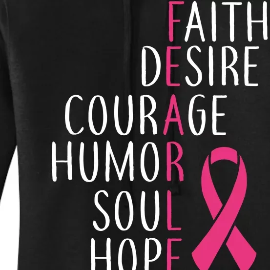 Breast Cancer Awareness Fearless Quote Women's Pullover Hoodie