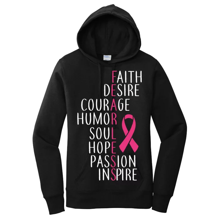 Breast Cancer Awareness Fearless Quote Women's Pullover Hoodie