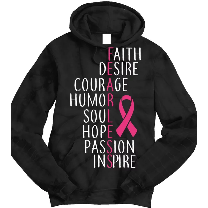 Breast Cancer Awareness Fearless Quote Tie Dye Hoodie