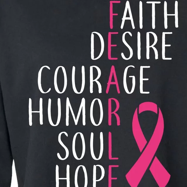 Breast Cancer Awareness Fearless Quote Cropped Pullover Crew