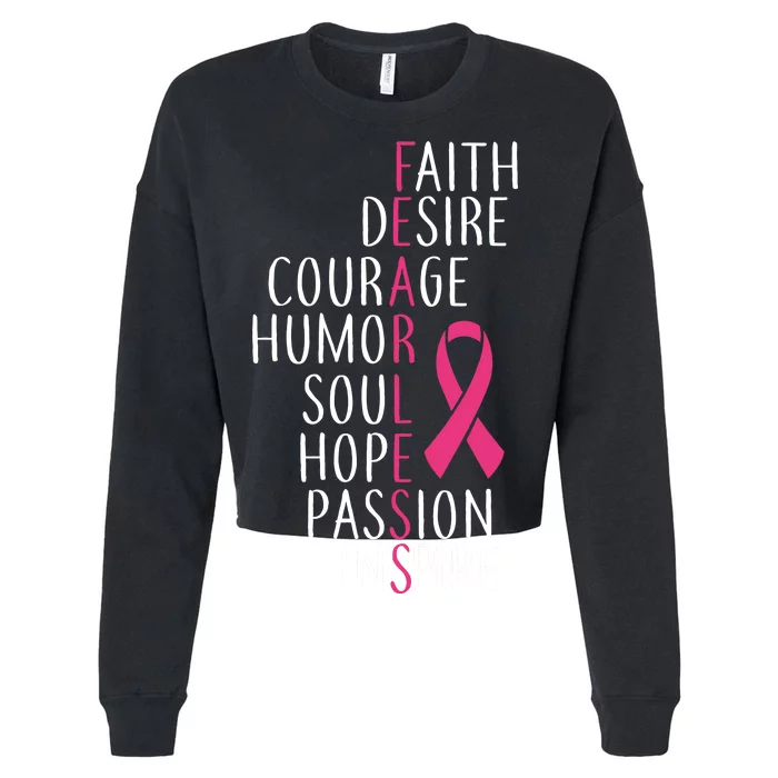 Breast Cancer Awareness Fearless Quote Cropped Pullover Crew