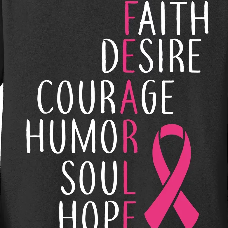 Breast Cancer Awareness Fearless Quote Kids Long Sleeve Shirt