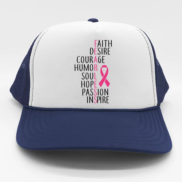 Breast Cancer Awareness Fearless Quote Trucker Hat