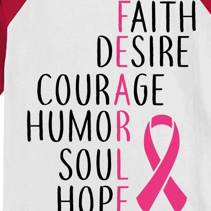 Breast Cancer Awareness Fearless Quote Kids Colorblock Raglan Jersey