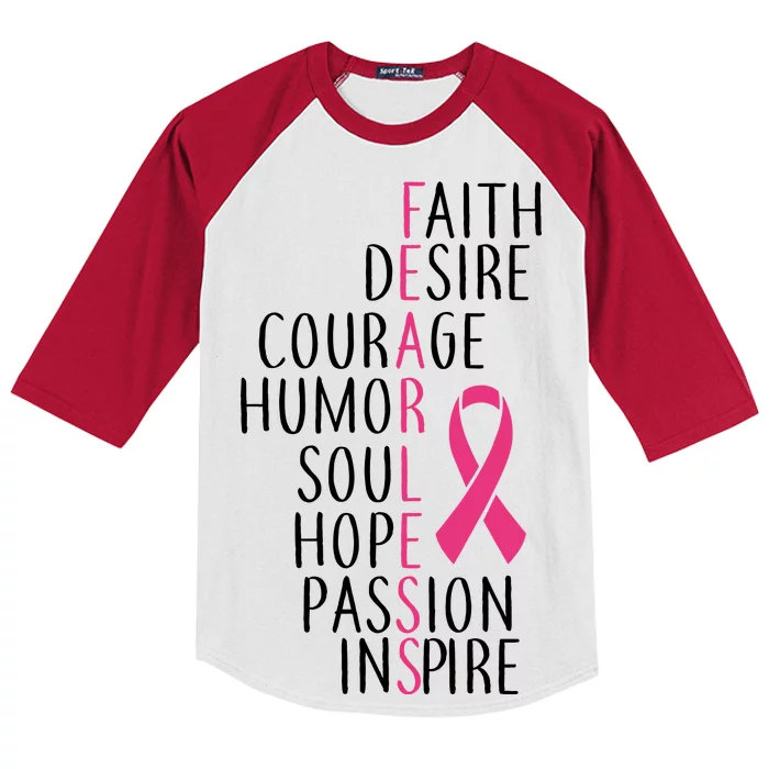 Breast Cancer Awareness Fearless Quote Kids Colorblock Raglan Jersey