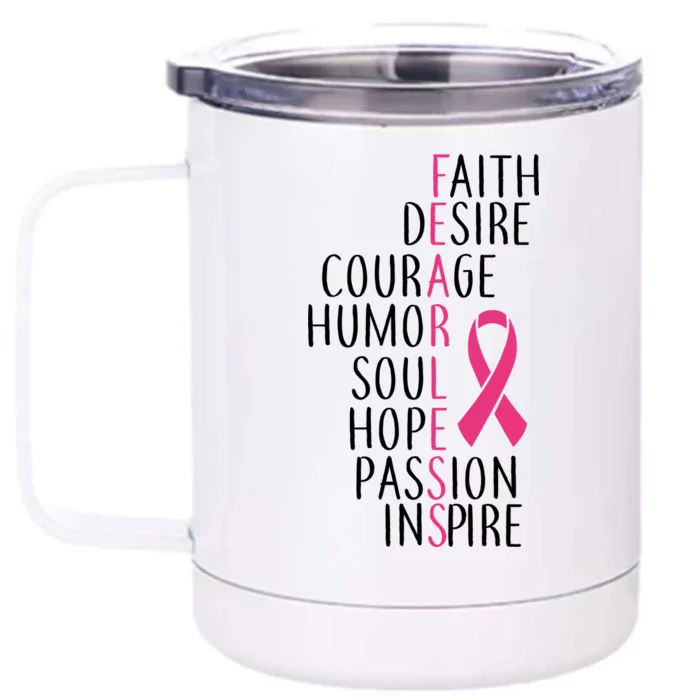 Breast Cancer Awareness Fearless Quote Front & Back 12oz Stainless Steel Tumbler Cup