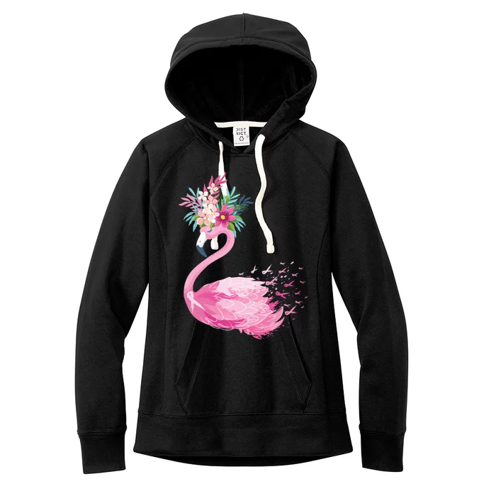 Breast Cancer Awareness Flamingo Floral Women's Fleece Hoodie