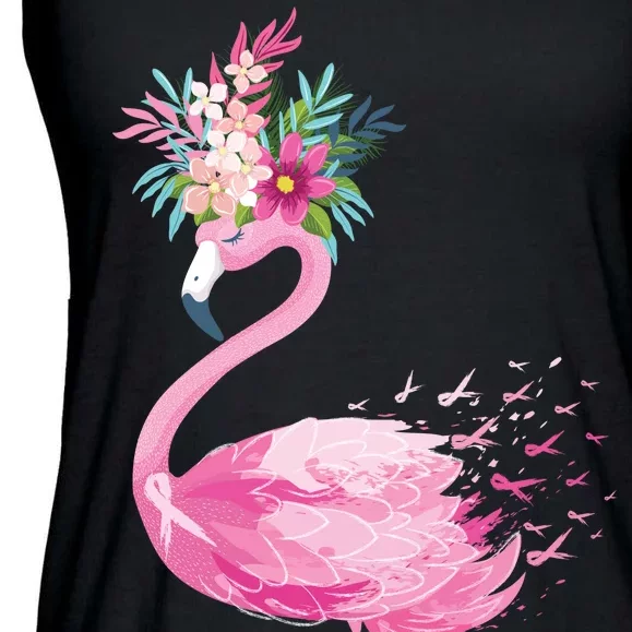 Breast Cancer Awareness Flamingo Floral Ladies Essential Flowy Tank