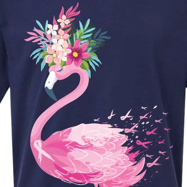 Breast Cancer Awareness Flamingo Floral Sueded Cloud Jersey T-Shirt