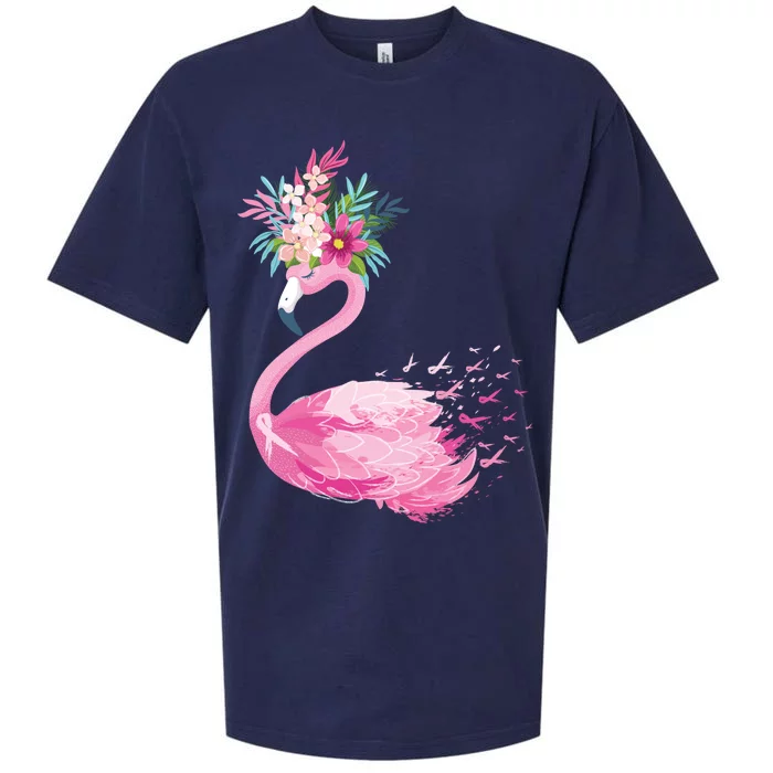 Breast Cancer Awareness Flamingo Floral Sueded Cloud Jersey T-Shirt