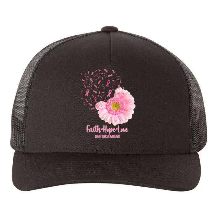 Breast Cancer Awareness Flowers Ribbons Yupoong Adult 5-Panel Trucker Hat