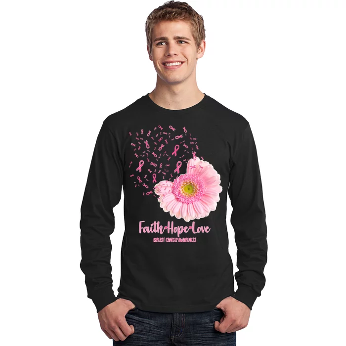 Breast Cancer Awareness Flowers Ribbons Long Sleeve Shirt