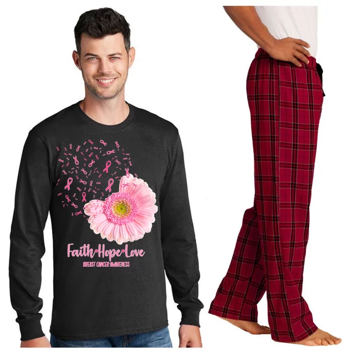 Breast Cancer Awareness Flowers Ribbons Long Sleeve Pajama Set