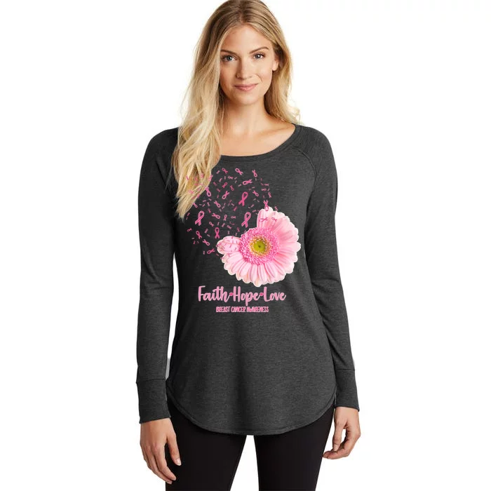 Breast Cancer Awareness Flowers Ribbons Women's Perfect Tri Tunic Long Sleeve Shirt