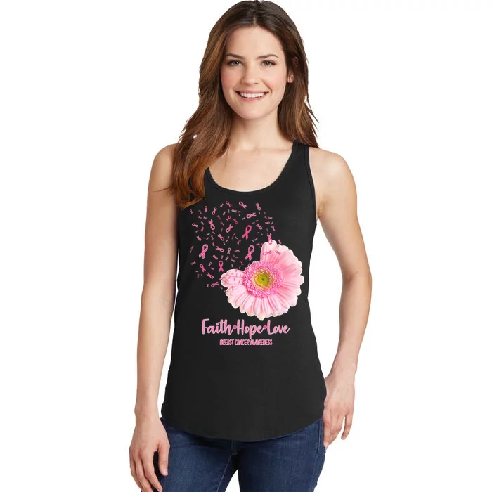 Breast Cancer Awareness Flowers Ribbons Ladies Essential Tank