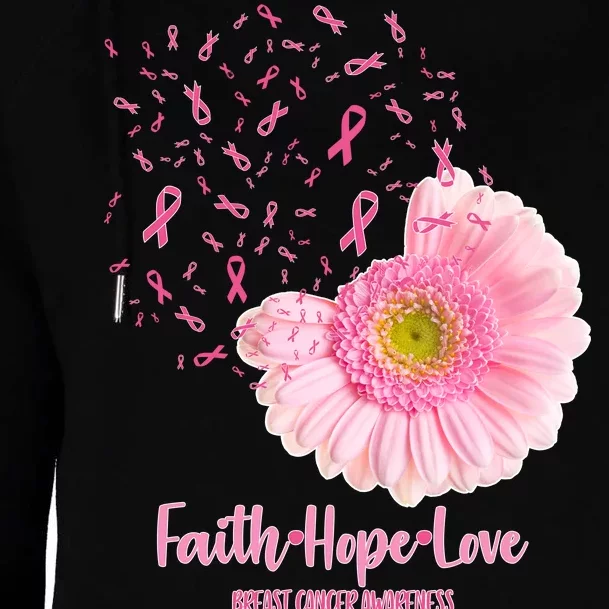 Breast Cancer Awareness Flowers Ribbons Womens Funnel Neck Pullover Hood