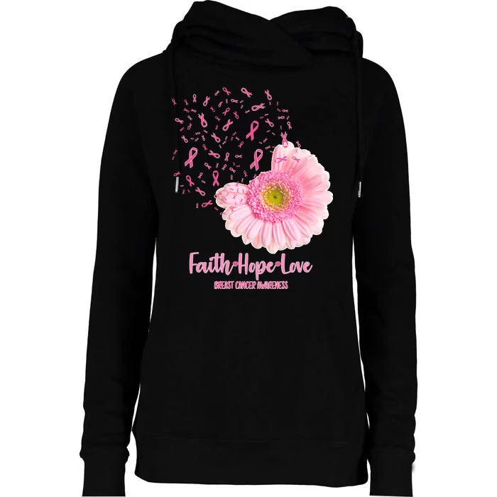 Breast Cancer Awareness Flowers Ribbons Womens Funnel Neck Pullover Hood