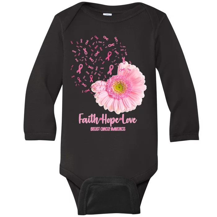 Breast Cancer Awareness Flowers Ribbons Baby Long Sleeve Bodysuit