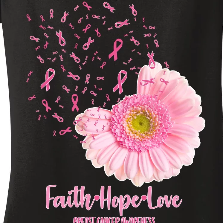 Breast Cancer Awareness Flowers Ribbons Women's V-Neck T-Shirt