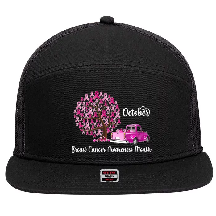 Breast Cancer Awareness Month October Roots 7 Panel Mesh Trucker Snapback Hat