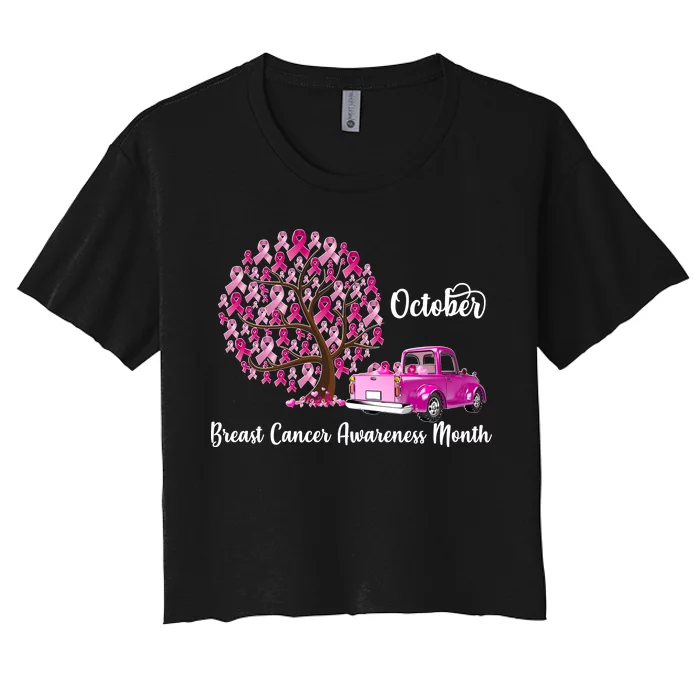 Breast Cancer Awareness Month October Roots Women's Crop Top Tee