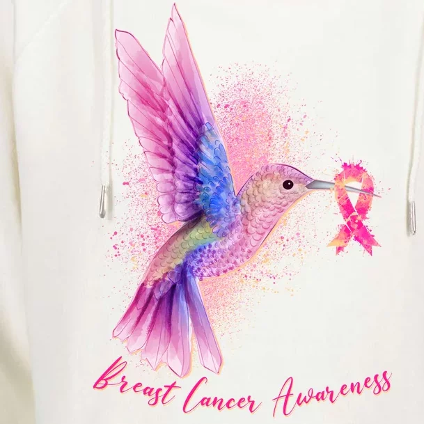 Breast Cancer Awareness Painted Hummingbird Womens Funnel Neck Pullover Hood