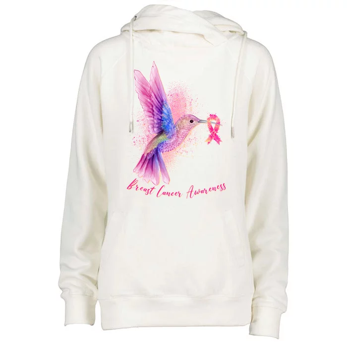 Breast Cancer Awareness Painted Hummingbird Womens Funnel Neck Pullover Hood