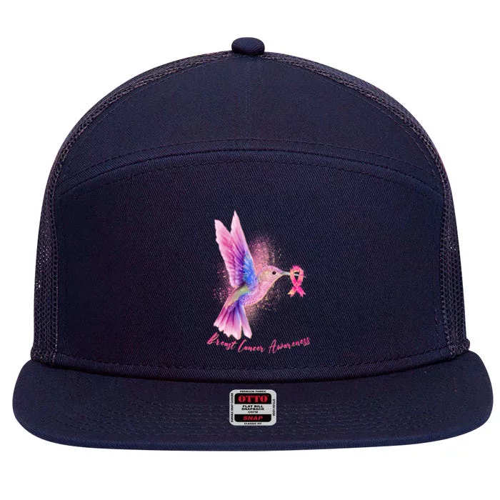 Breast Cancer Awareness Painted Hummingbird 7 Panel Mesh Trucker Snapback Hat