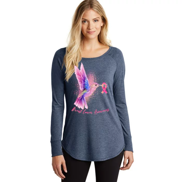 Breast Cancer Awareness Painted Hummingbird Women's Perfect Tri Tunic Long Sleeve Shirt