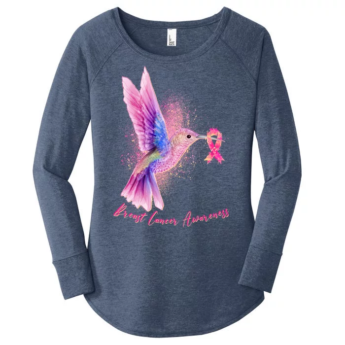 Breast Cancer Awareness Painted Hummingbird Women's Perfect Tri Tunic Long Sleeve Shirt