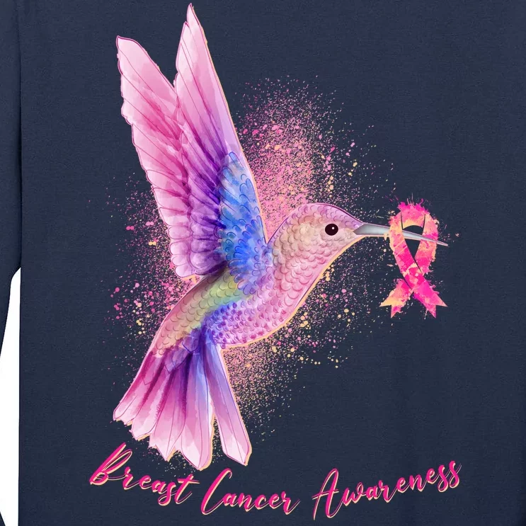 Breast Cancer Awareness Painted Hummingbird Tall Long Sleeve T-Shirt