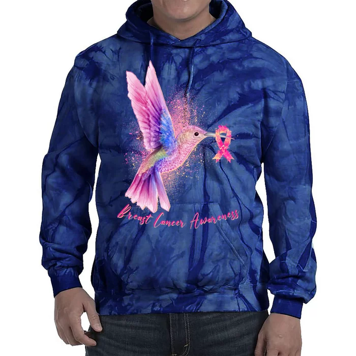 Breast Cancer Awareness Painted Hummingbird Tie Dye Hoodie