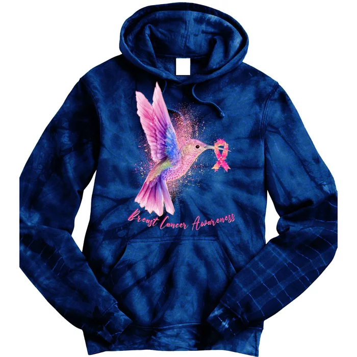 Breast Cancer Awareness Painted Hummingbird Tie Dye Hoodie