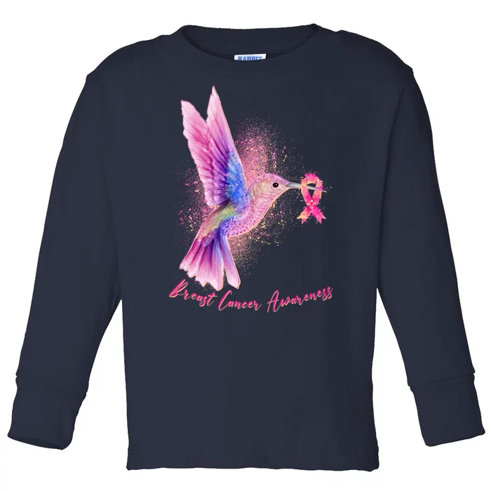 Breast Cancer Awareness Painted Hummingbird Toddler Long Sleeve Shirt