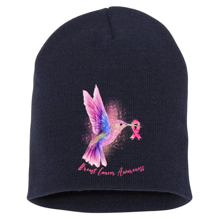 Breast Cancer Awareness Painted Hummingbird Short Acrylic Beanie