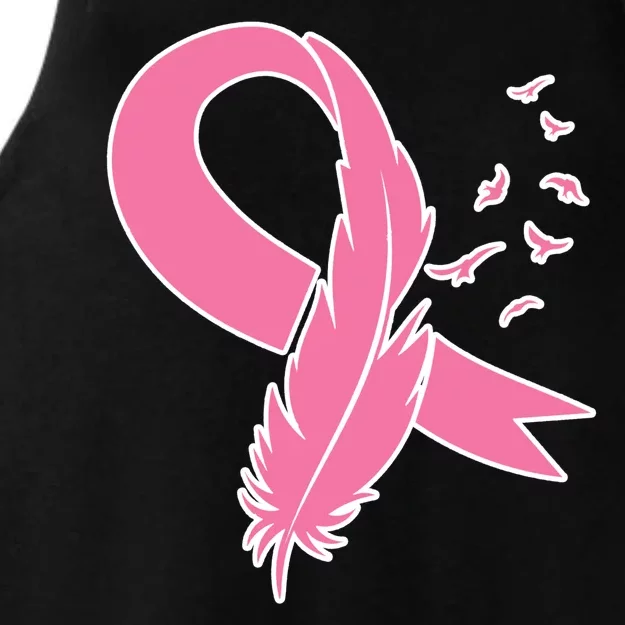 Breast Cancer Awareness Pink Feather Ribbon Ladies Tri-Blend Wicking Tank