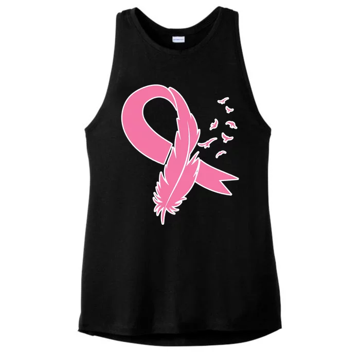 Breast Cancer Awareness Pink Feather Ribbon Ladies Tri-Blend Wicking Tank